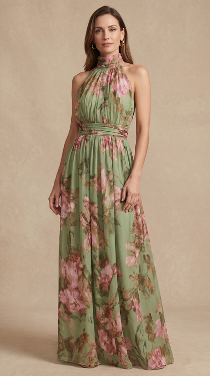 Valentina | Jurk met romantische bloemenprint en halterhals