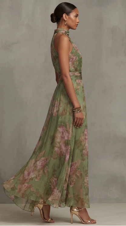 Valentina | Jurk met romantische bloemenprint en halterhals
